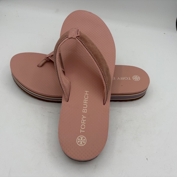 Tory Burch 70s Style Platform Flip Flops Sandals Sz 13 Pink Blush Suede - Picture 1 of 11